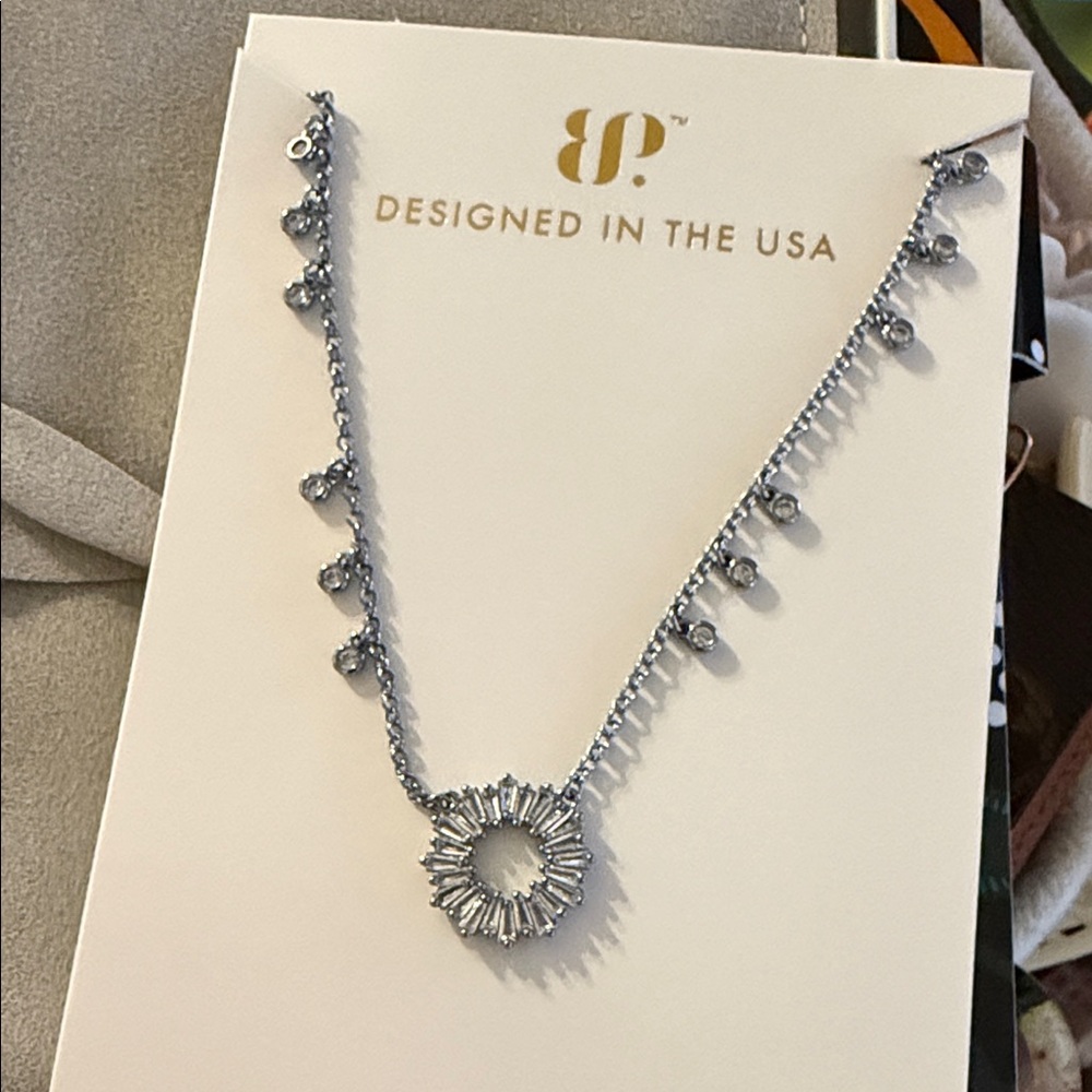 Designed in the USA Silver Sunburst Circle Pendant Necklace